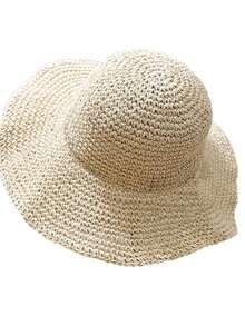 1pc Women Hand-Knitted Solid Color Summer Sun Hat, Anti-UV Hollow Straw Hat, Daily Travel Beach Bucket Hat - Multicolor - View 20