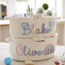 Personalized Handmade Woven Storage Basket DIY Name Gift Basket For Cosmetics, Toys, Home Decor, Multipurpose Large Capacity Desktop Organizer Bin For Living Room, Bathroom