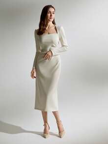 搭配白色连衣裙的完美之选 女士粗跟尖头高跟鞋，镂空设计，水钻搭扣带 情人节 圣诞节 冬季圣诞礼物 - 香檳色 - 查看 3