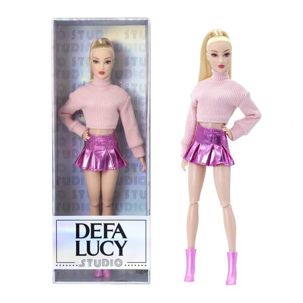 Defa Lucy 11.5 Inch Fashion Doll - Pink Sweater & Pink Hot Shiny Pleated Skirt & Pink Shiny Ankle Boots, Dress Up With Pink Style