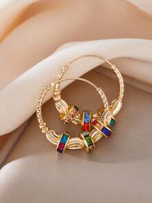 1 par de pendientes de aro retro metálicos con cuentas multicolores para mujer, moda bohemia, joyería creativa personalizada de lujo, regalos de aniversario - Pendientes - Ver 2