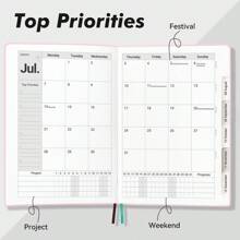 1pc 2025-2026 Planner A5 Notebook,204 Sheets 408 Pages English Planner 80 GSM Weekly Monthly Plan Planning Schedule Self-Discipline Diary Available For Students And Adults Back To School Season