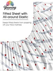 4pcs/Set White Red Heart-Shaped Pattern Sheet Set Easy Care Microfiber Soft Bedding Set Floral Fitted Sheet Set (1pc Flat Sheet+1pc Fitted Sheet+2pcs Pillowcases)Fitted Sheet Set King Queen Full TWIN SIZE Sheet Deep Pocket Up To 11.8 Inch Pillowcase, Soft Breathable Wrinkle-Free Better For Sleep, Luxury Hotel Style, Gift For Mom Dad Friend Domitory Bedding Back School Bedding - White - View 5