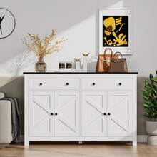 Homfa 55 Kitchen Sideboard Buffet Cabinet 4-Doors 2-Drawers Farmhouse Storage Cabinet With Adjustable Shelves White And Black - White+Black as pic - View 7