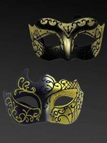 2pcs Masquerade Masks For Couples,A Little Beauty's Painted Mask & Men Venetian Mask For Mardi Gras