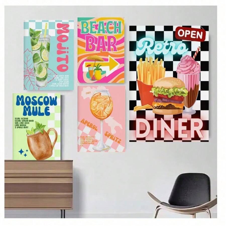 1 pièce Affiche de cocktail vintage Latte Moutai, peinture sur canevas de boisson et de nourriture, décoration murale minimaliste moderne pour restaurant, bar, maison. Décoration murale avec cadre, décoration de cuisine - Multicolore - Voir 1