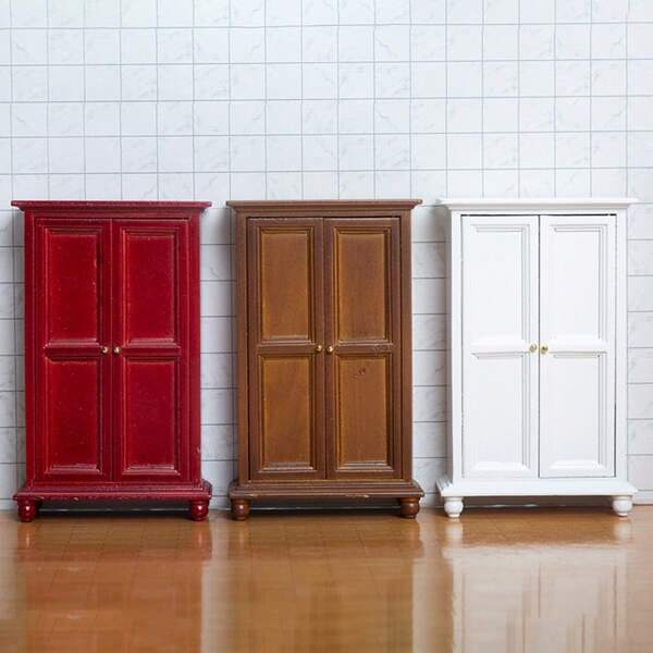 1pc 1:12 Dollhouse Miniature Furniture Model Living Room Micro Scene, White, Walnut, Red Wooden Wardrobe, Square Walnut, Red Dollhouse, Creative Micro Landscape, Micro House Decor, White Decor, Doll Furniture, Cute Mini Coffee Table, Delicate Micro Furniture, Suitable As Gift