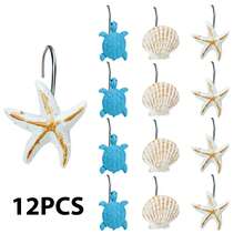 12-Piece Resin Marine Animal Shower Curtain Hooks - Sea Turtle, Starfish, Shell Decorative Curtains And Shower Curtains Fall Decor Home Accessories Room Decor Bathroom Accessories Back To School - Blue - View 5
