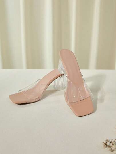 صنادل نسائية ذات كعب عالٍ، موديل جديد لربيع/صيف، كعب سميك من البلور الشفاف، نعل شفاف صغير، أحذية نسائية بطراز بسيط وجذاب للخارج، هدايا عيد الحب وعيد الميلاد والشتاء