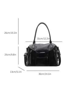 1 Túi xách cỡ lớn màu nâu đậm, chất liệu vải bố, thiết kế nhiều ngăn khóa kéo, có thể chuyển đổi thành quai xách tay hoặc đeo chéo, kiểu dáng moto cổ điển, túi đa năng dùng đi làm và đi học cho nữ. - màu đen - Xem 2