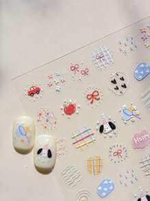 1 Pack/Sheet Cute Cartoon Dog Nail Stickers, New Embossed Bow, Apple Line Nail Art Decals, Suitable For Nail Salons And Personal Use