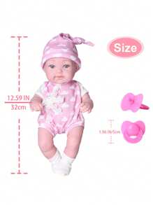 DOLL MEET One Piece 12.6 Inches Newreborn Baby Doll Pink Cloud Pattern Clothes Vinyl Body 32cm Realistic Reborn Baby Dolls With Fashion Stocking & Hat, Perfect Birthday Gift For Girls 3+