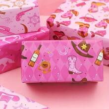 12pcs Western Cowgirl Gift Wrapping Paper, Pink Series, Wild West Style, DIY Birthday Party Supplies, Office Gift Packaging, Paper Material, Superhero Theme - Multicolor - View 4