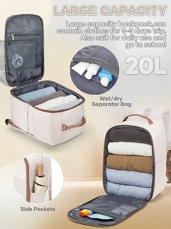 小型旅行背包 Ryanair 个人物品 40x20x25 客舱包，20L 随身行李座位下航空公司认可的周末包航班认可的随身背包过夜周末包大学书包适用于商务、工作、旅行、学校背包工作包适合旅行适合 15.6 英寸笔记本电脑背包适合男士女士商务工作包返校季