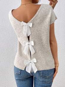 1 Peça Top de Halter Moda com Laço na Frente e Atrás, Estilo Folgado e Suave, Cor Sólida, Tricotado, Colete