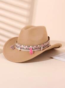 1pc Kids Western Cowboy Hat, Girls Solid Color Trilby Hat, Suitable For Holiday Parties, Gatherings, Outings, Etc.