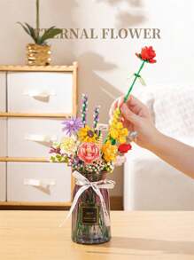 1 set de mini briques, blocs de construction en forme de fleurs avec un vase emballé. Série de fleurs colorées DIY, bouquets décoratifs, fleurs artificielles, décoration unique maison DIY, collection botanique, soulagement de la pression, activités de construction anti-stress, ornements de bureau, créez votre propre collection de fleurs, cadeau parfait pour anniversaire, fête des mères, cadeau de Saint-Valentin créatif, construction en famille, modèle pour exposition.