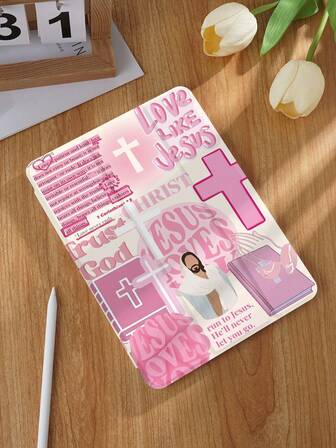 Pink Jesus Bible Cross Collage Pattern Case Compatible With IPad 10th Generation,IPad 7/8/9 10.2inch,Cover Compatible With Samsung Galaxy Tab A9 Plus 10.95 Inch,With Pen Holder/Anti-Fall/Automatic Sleep/Wake Lid