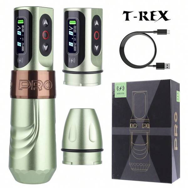 1 Stück Kabellose T-Rex Tattoo Pen Maschine mit 2 austauschbaren Batterien, rotierender kabelloser Tattoo Motor, digitale Spannungsanzeige