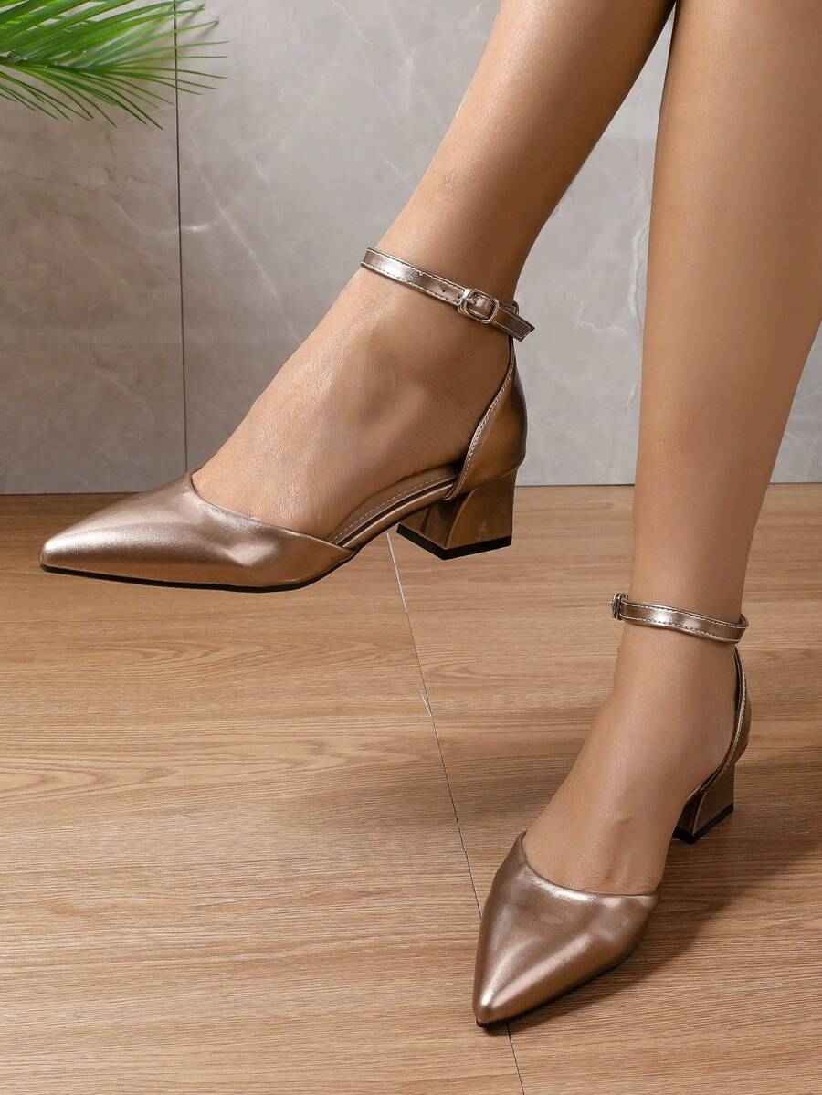 Giày cao gót vàng thời trang dành cho nữ, sandal mũi nhọn gót dày, sandal Mary Jane gót trung bình, sandal đế xuồng kín mũi cho mùa hè, thanh lịch, giày bít mũi nữ, sang trọng