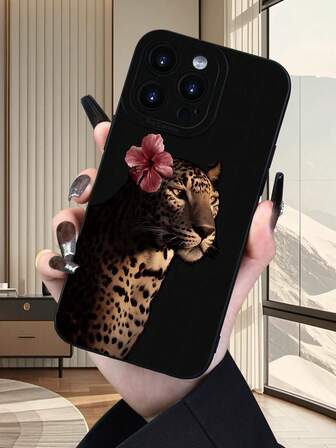 1 Stück Floral & Leopard bedruckter 2D Muster, populär, kreativ, hochwertig, stylisch, cool, Floral Leopard Stil, geeignet als Geschenk für Ältere, Freunde, Familie, Paare, Geburtstag, Feiertage, schwarze matte weiche Schale mit Vollschutz gegen Staub und Wasser, kompatibel mit iPhone 16/15/14/13/12/11/Pro/ProMax/X/XR/XS/XSMAX/7/8/PLUS und Modellen, wasserdicht, stoßfest, kratzfest