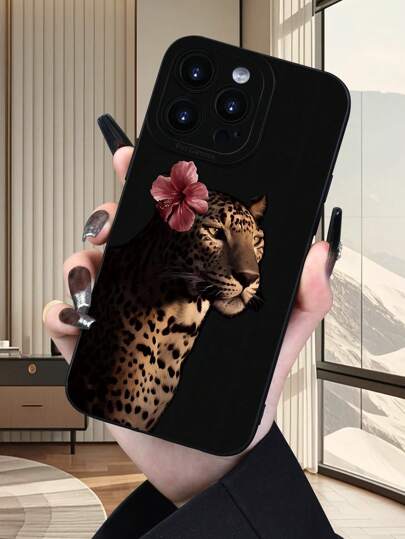 1 pezzo Custodia protettiva in morbida finitura opaca nera, con stampa floreale e leopardata, adatta come regalo per anziani, amici, famiglia, coppie, per compleanni, festività, compatibile con 16/15/14/13/12/11/Pro/ProMax/X/XR/XS/XSMAX/7/8/PLUS e modelli, impermeabile, antiurto, anti-caduta, resistente ai graffi