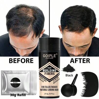 27.5克天然增发纤维，适用于头发稀疏人群，可染色，填充发际线和鬓角，隐形，防汗，持久耐用