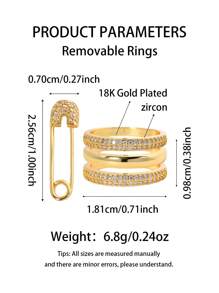 1pc Fashion Safety Pin Decorative Ring,Sparkling Rhinestone Pendant Accessory,Multi-Layer Removable Ring With Pin Design,Elegant Ladies Jewelry,Suitable For Daily Wear,Perfect Gift For Birthday,Valentine's Day.(Chain Is For Display Only,Not Included)