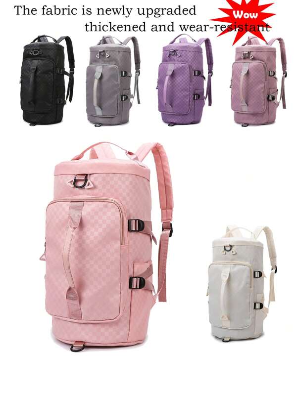 Spacious Solid Color Sports Backpack - Durable And Fashionable Travel Storage - Portable, Multifunctional And Unisex, Square Pattern Design, Suitable For Gym, Travel And Daily Use