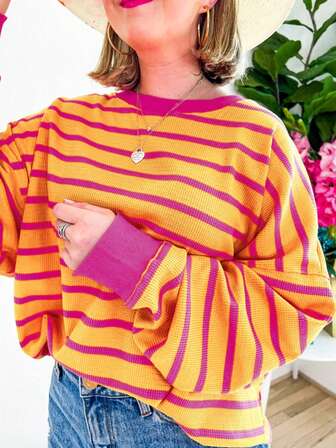 Suéter holgado con cuello redondo y hombros caídos con ribete