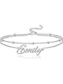 Customized Double-Layer Name Anklet, Summer Jewelry, Stainless Steel Name Anklet, Fashionable Personalized Double-Layer Beaded Cross Chain Anklet, Beach Resort Anklet Accessory, Sexy Anklet - Multicolor - View 8
