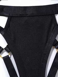 Bộ 3 món gợi cảm dành cho nữ, chất liệu lưới xuyên thấu, thêu họa tiết, gồm áo ngực và dây nịt. - màu đen - Xem 5