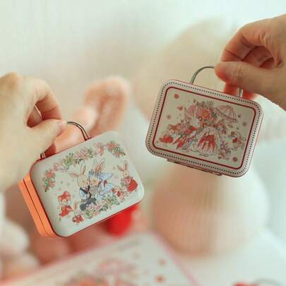 1pc Cute Rabbit Design Mini Metal Tin Box For Elegant Decoration And Jewelry Storage, A Charming Home Decor Accent And Travel Companion, Perfect Wedding Gift And Romantic Keepsake, Compact Portable Jewelry Organizer For Trims And Small Accessories, Ideal For Spring Seasonal Gift-Giving, Easter And Mother's Day Celebrations, Adds Whimsical Style To Dresser, Vanity, Nightstand, Pocket Or Suitcase