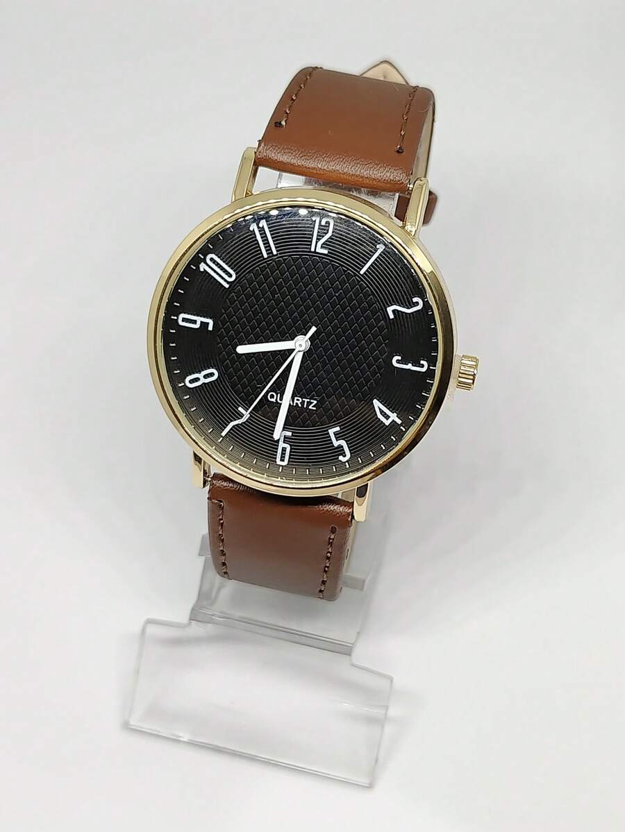 New Simple And Large Men's Watch, Versatile Watch With High-Value Retro, Leather Strap - 巧克力棕 - 查看 1