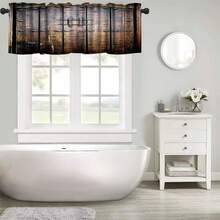Rustic Wooden Board Valance Curtain Barn Door Blue Teal Vintage Wood Rod Pocket Valance Window Treatments 1 Panel Short Curtains For Kitchen Farmhouse Bathroom Bedroom 60 X 18 In - Barn Door-26 - View 5