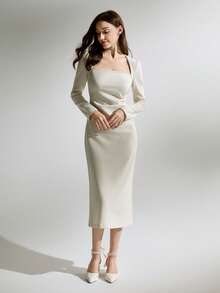 蝴蝶结小粗跟尖头低帮凉鞋，搭配白色/黑色连衣裙，镂空后跟凉鞋，圣诞节冬季圣诞礼物 - 白色 - 查看 3