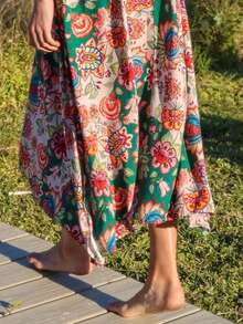 Đầm đi biển bohemian dáng rộng, hở lưng, in họa tiết cho kỳ nghỉ hè dành cho nữ - màu xanh lá - Xem 3