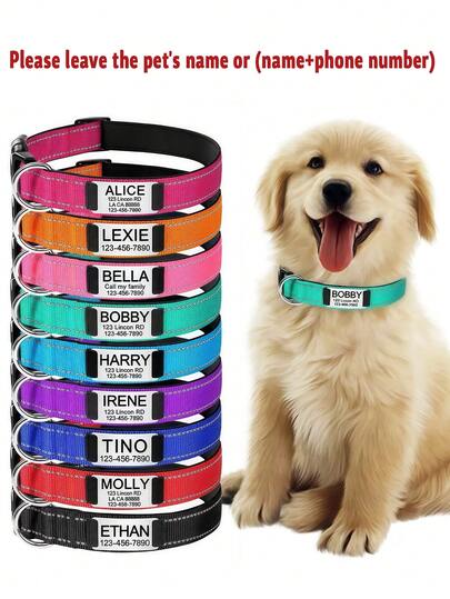 Personalized Reflective Dog Collar With Engraved ID Tag, Custom-Made Nylon Dog Collar With Leash Clip, Noiseless Design, Dog Outdoor Accessory And Decoration - Multiple Sizes Fit Large, Medium And Small Pets. A Good Gift For Pets.,Vacay Vibes Ornamental,Engraved Stylish,Fashion,Colorful,Vintage,Cute,Contracted,Cuties Custom,Unique,Customized,Personalized Pet For Anniversaries,For Birthdays,Customized Pet Collars, Leashes & Harnesses,Pet Lovers