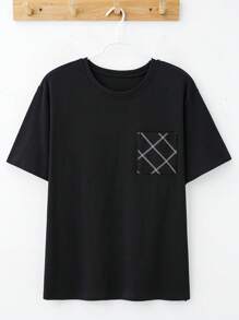 2pcs/Set Men's Plus Size Casual Loose Plaid Short Sleeve T-Shirt And Shorts Pajama Set, Spring/Summer