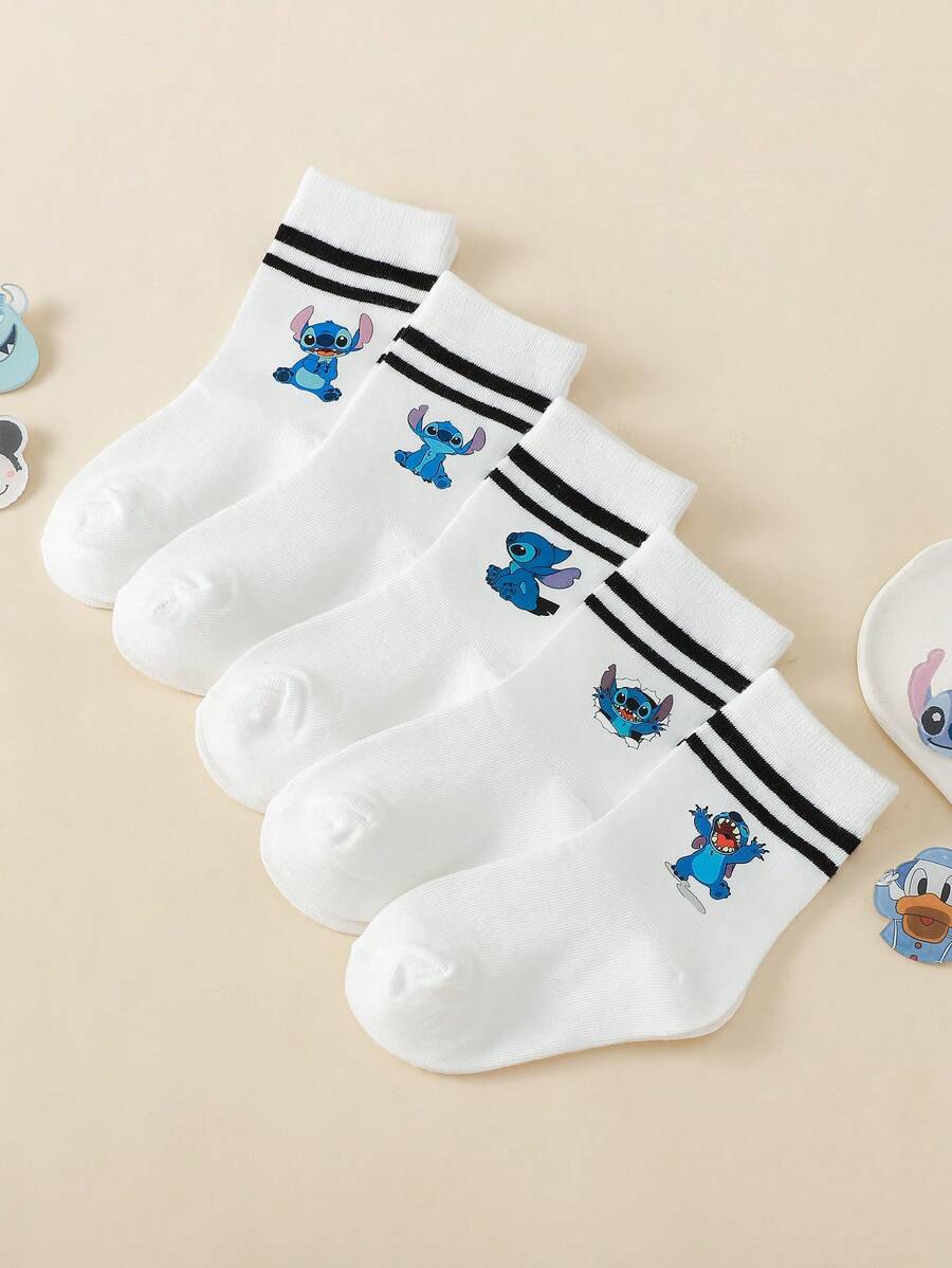 5 Paar Kinder weiße Socken mit bedrucktem Strickmuster, knöchelhoch, unisex