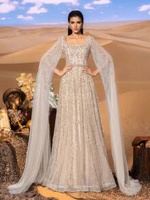 Faeriesty Đầm dạ hội lấp lánh quyến rũ, được tô điểm bằng những họa tiết thêu đính cườm và tay áo voan mỏng, thiết kế cổ vuông, phù hợp cho các sự kiện thảm đỏ, dạ tiệc lấy cảm hứng từ Trung Đông và tiệc cưới sang trọng. Thích hợp cho tiệc cưới, dạ hội, tiệc tùng, thanh lịch, mùa xuân. - Rượu sâm banh - Xem 1