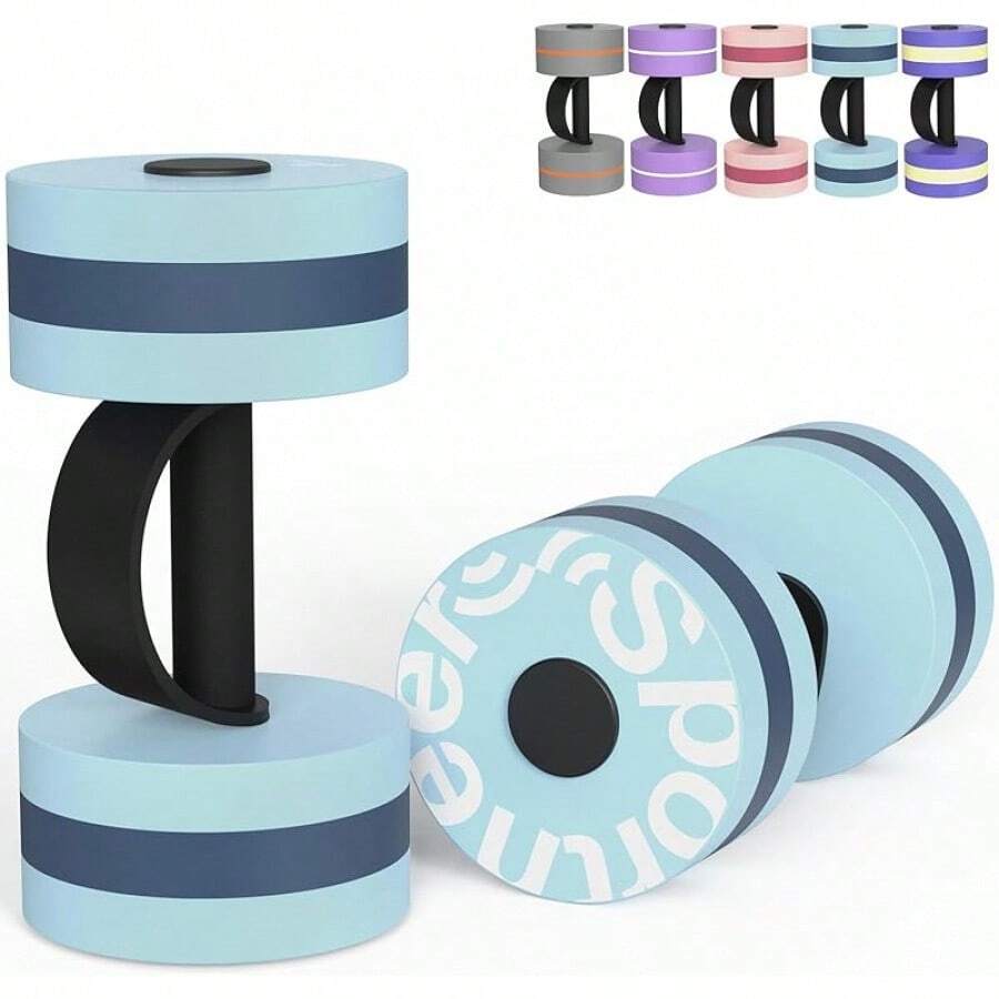 Water Weights Aquatic Exercise Dumbbells Water Dumbbell Aerobics Workouts Set Of 2 EVA Foam Pool Weights Dumbbells Set Aqua Fitness Barbells Equipment For Water Aerobics Weight Loss - 藍色 - 查看 1