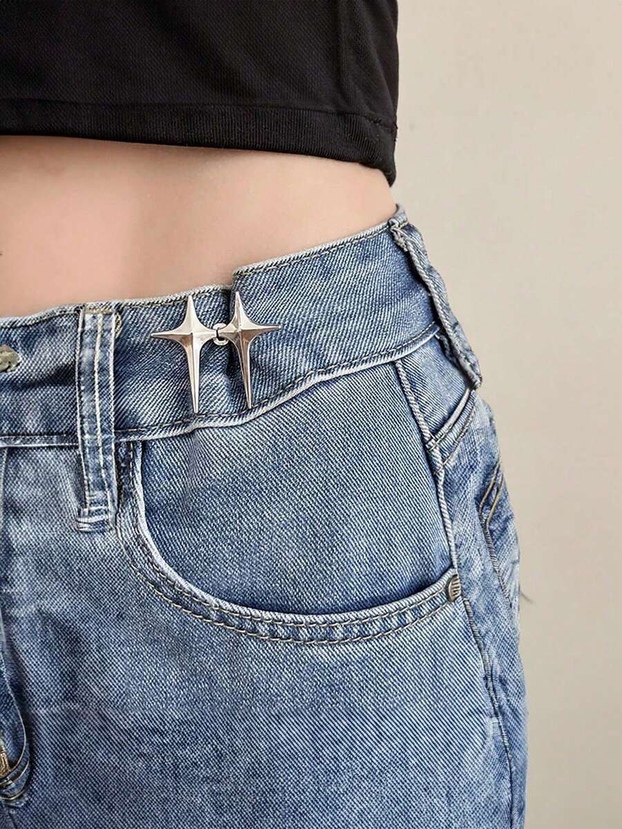1pair/2pairs Cross Star Waist Collection Artifact, Star Detachable, Needle-Free, Button-Free, Waist Collection, Buckle Waist Collection Artifact, Small Waist Collection Artifact Lightning Waist Buckle Creative Jeans Waist Buckle Artifact Button Pants Adjustment Waist Change Small Pin Fixed Button - Multicolor - View 1