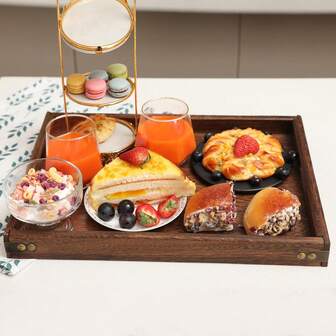 1pc Multipurpose Wooden Tray, Rectangular Nested Wooden Tray, Decorative Serving Tray, Suitable For Storing Cosmetics, Snacks, Home Patio, Cafe, Party