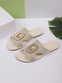 Sandalias planas tipo diapositiva mate vintage con hebilla de metal, versátiles y casuales para la playa o vacaciones, apropiadas para adolescentes y mujeres, de verano