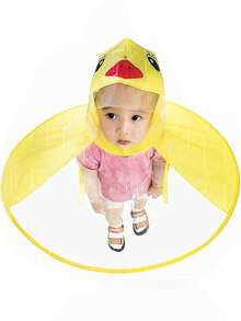 Conjunto impermeable de chaqueta de lluvia, abrigo de lluvia con diseño de pato y gorro de lluvia para niños y niñas, diseño de OVNI - Amarillo - Ver 10