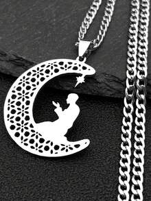 Islamic Muslim Pevout Prayer Necklace Stainless Steel Moon Star Spiritual Islam Pendant Necklace - Moon - View 15