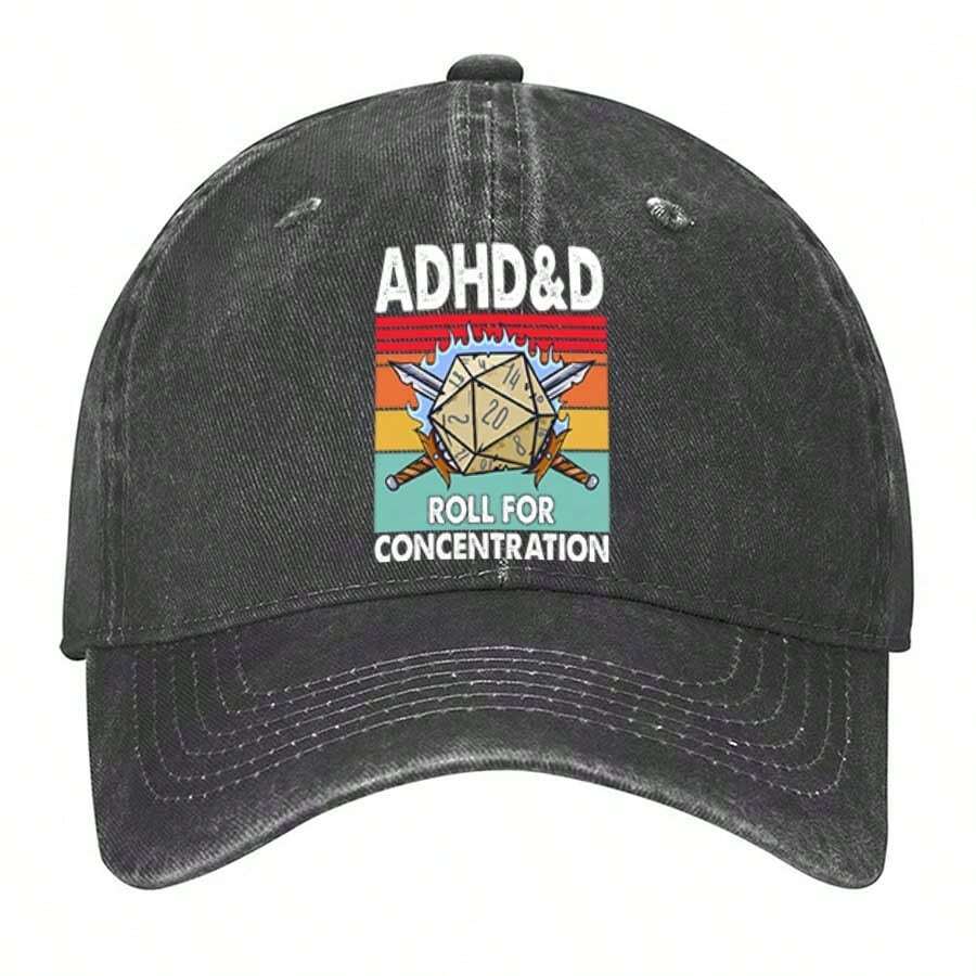 ADHD & D Roll For Focus Washed Baseball Hats | SHEIN USA