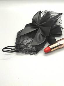 1双蝴蝶结钩指短蕾丝手套，新娘礼服短款手套，网眼裸指黑色蕾丝网眼蕾丝，女士手套，婚宴手套，新娘婚礼手套 - 黑色 - 查看 5