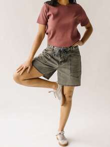 Women's Summer Bandage Denim Shorts Wide Leg Streetwear Jeans Shorts With Pockets